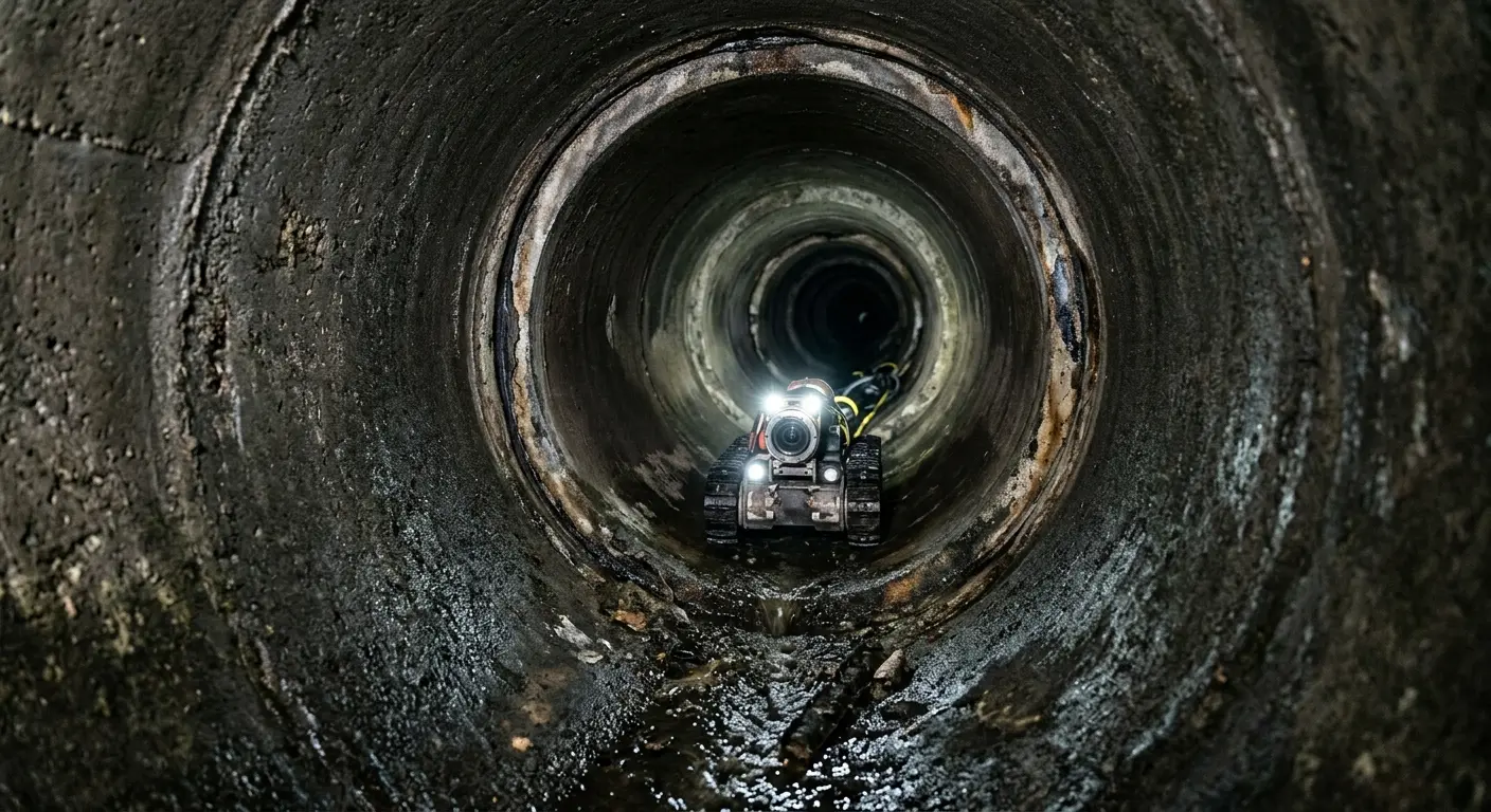 Robotic sewer camera inspecting pipe interior for Sewer Line Cleaning in Pulaski
